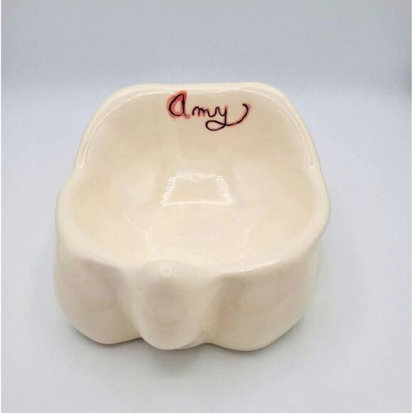 Handmade Ceramic Bunny Rabbit Trinket Candy Dish  with the name "Amy" - 1969 - Picture 4 of 8